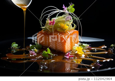 Succulent baked salmon - indulge in exquisite haute cuisine delicacy, perfectly cooked to perfection 112042964
