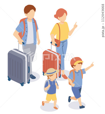 旅行する家族のアイソメトリックイラスト 112043668