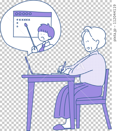オンラインで勉強するお年寄り 112044119