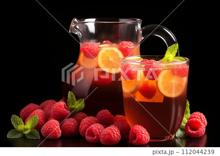 Berry-Infused Lemonade in a Jug. Refreshingly Delicious Summer Beverage with Text Space 112044239