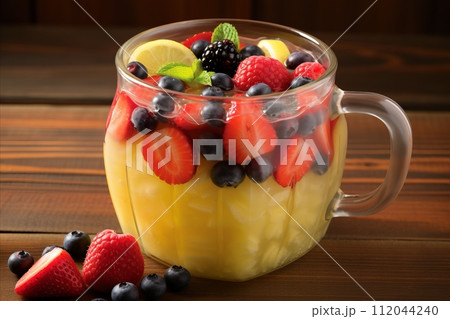 Berry-Infused Lemonade in a Jug. Refreshingly Delicious Summer Beverage with Text Space 112044240