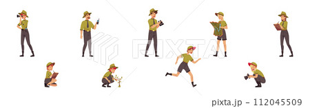 Male and Female Forest Rangers Working in Forest Vector Set 112045509