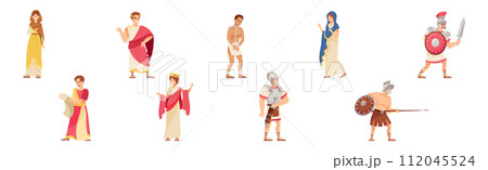 Ancient Roman People Character in Traditional Garment Vector Set Ancient Roman People Character in Traditional Garment Vector Set 112045524