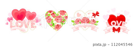 Love Symbol with Heart Shape and Flower Bud Vector Set Love Symbol with Heart Shape and Flower Bud Vector Set 112045546