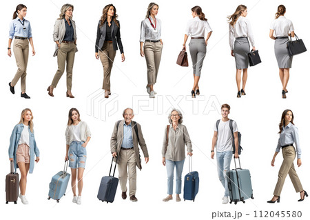 オフィスで働く女性とスーツケースを持った人の切抜き素材集（背景透過） 112045580