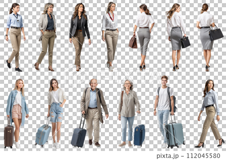 オフィスで働く女性とスーツケースを持った人の切抜き素材集（背景透過） 112045580