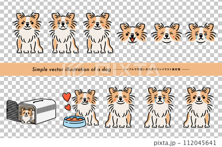吉娃娃可愛的狗/寵物插圖集，具有手寫的感覺，可用作插圖或圖標_白色背景 112045641