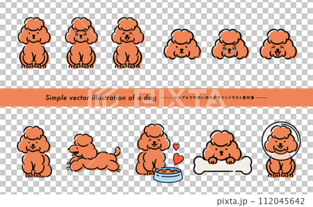 A cute dog/pet illustration set of a brown toy poodle with a handwritten feel that can be used as illustrations or icons. 112045642