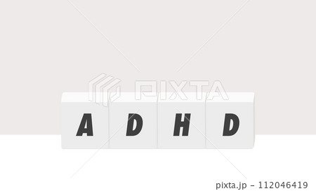 シンプルな背景にブロックとADHDの文字 - 注意欠如多動症のイメージのバナー素材 - 16:9 112046419
