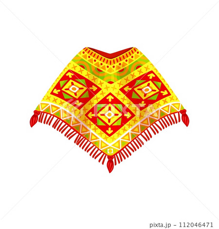 Mexican poncho, isolated cartoon vector traditional, colorful garment for cinco de mayo or fiesta party celebration. Outerwear, originating from indigenous cultures. feature vibrant cultural patterns Mexican poncho, isolated cartoon vector traditional, colorful garment for cinco de mayo or fiesta party celebration. Outerwear, originating from indigenous cultures. feature vibrant cultural patterns 112046471