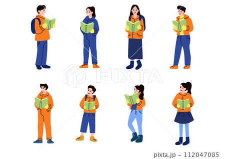 people reading book collection flat style on background 112047085