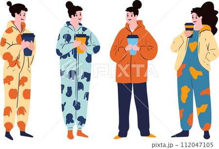 people wearing pajamas flat style isolated on background 112047105