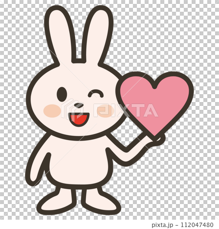 うさぎハート 片手でハートを持つうさぎさんのイラストのイラスト素材 [112047480