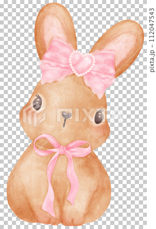 Coquette bunny with Pink Ribbon bow watercolor Coquette bunny with Pink Ribbon bow watercolor 112047543