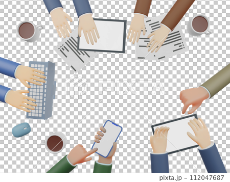 3D illustration of a meeting seen from above 3D illustration of a meeting seen from above 112047687