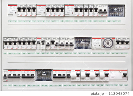 electrical panel with fuses closeup electrical panel with fuses closeup 112048074
