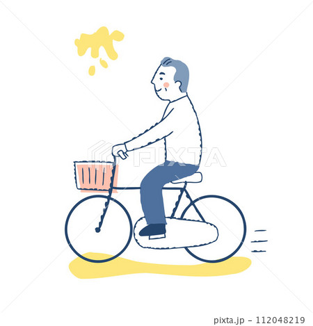 笑顔で自転車に乗るシニア男性 112048219