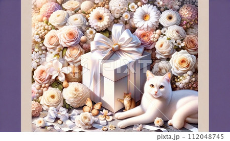 お花の中にいる猫 ホワイトデー プレゼント 112048745