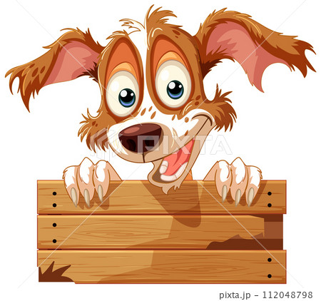 Cheerful Dog Peeking Over Wooden Fence 112048798