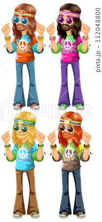 Groovy Hippie Fashion Illustration Set 112048800