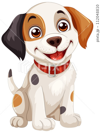 Happy Spotted Puppy with Red Collar 112048810