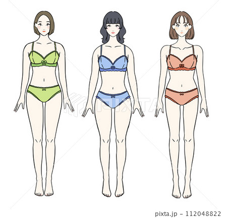 正面から見た骨格別の女性　下着ver 112048822