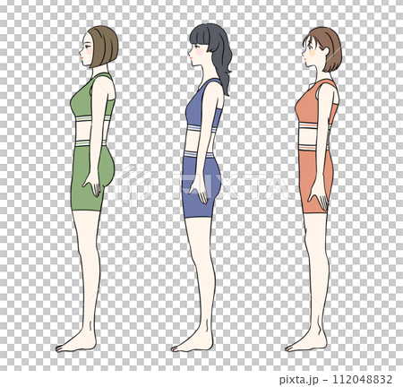 横から見た骨格別の女性 スポーツウェアver 横から見た骨格別の女性 スポーツウェアver 112048832