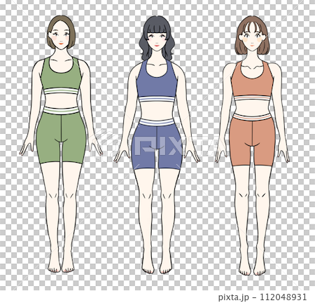 正面から見た骨格別の女性　スポーツウェアver 112048931