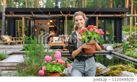 Young woman gardening in greenhouse.She selecting flowers. Young woman gardening in greenhouse.She selecting flowers. 112049920