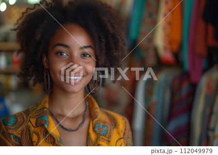 Portrait of a cute African girl with a slight smile on her face 112049979