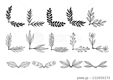 Set of hand drawn floral corners. Floral text dividers. Design element for greeting card, t shirt, poster. Vector illustration Set of hand drawn floral corners. Floral text dividers. Design element for greeting card, t shirt, poster. Vector illustration 112050173