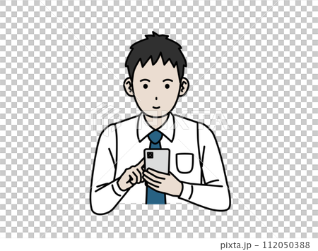 スマホを操作する若い会社員の男性のイラスト 112050388