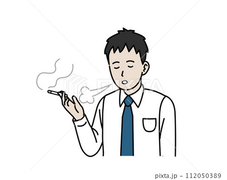 タバコを吸う若い会社員の男性のイラスト 112050389