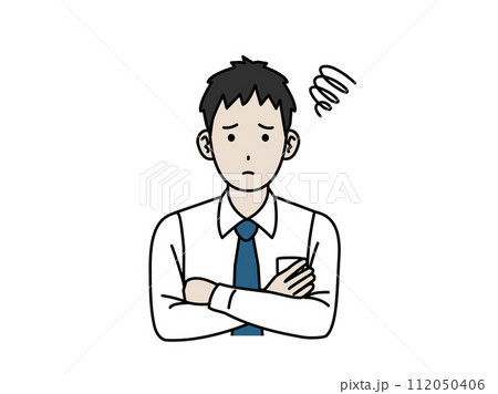 心配して困る若い会社員の男性のイラスト 112050406
