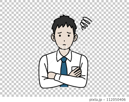 心配して困る若い会社員の男性のイラスト 112050406