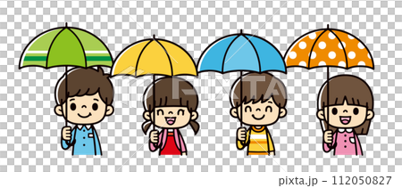 Illustration of cute children holding colorful umbrellas 112050827