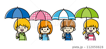 カラフルな傘をさす海外の子供たちのイラスト カラフルな傘をさす海外の子供たちのイラスト 112050828