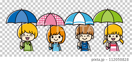 Illustration of overseas children holding colorful umbrellas Illustration of overseas children holding colorful umbrellas 112050828