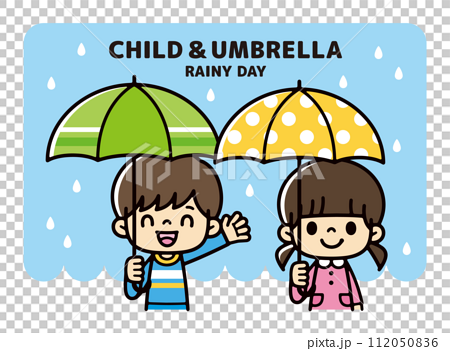 カラフルな傘をさす男の子と女の子のイラスト 112050836