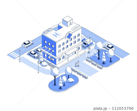 City hospital and highway - vector isometric illustration City hospital and highway - vector isometric illustration 112053700