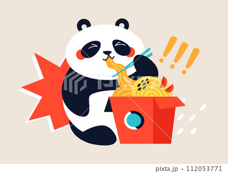 Panda eats wok - modern colored vector illustration 112053771