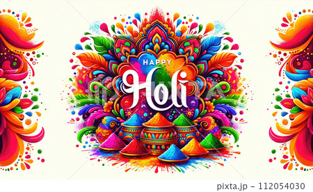 Happy Holi Greeting with Vibrant Colorful Illustration 112054030