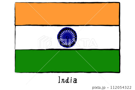アナログ手描き風　世界の国旗、インド 112054322