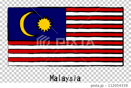 アナログ手描き風 世界の国旗、マレーシア アナログ手描き風 世界の国旗、マレーシア 112054339