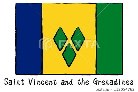 アナログ手描き風　世界の国旗、セントビンセント・グレナディーン 112054762