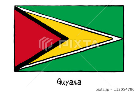 アナログ手描き風　世界の国旗、ガイアナ 112054796