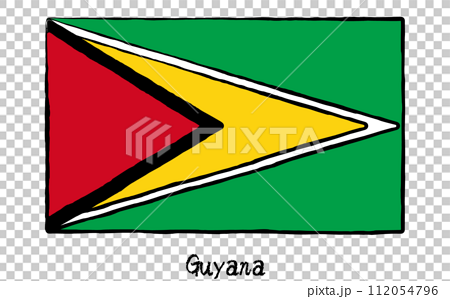 アナログ手描き風　世界の国旗、ガイアナ 112054796