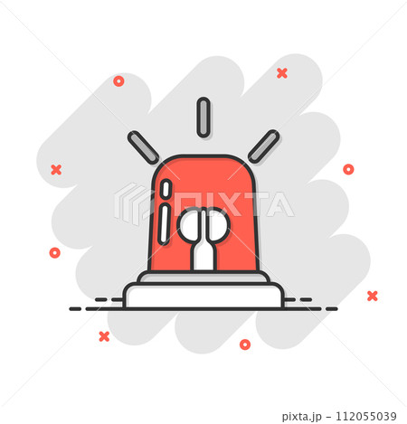 Emergency alarm icon in comic style. Alert lamp cartoon vector illustration on isolated background. Police urgency splash effect sign business concept. 112055039