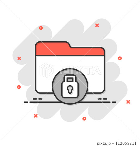 Files folder permission icon in comic style. Document access cartoon vector illustration on isolated background. Secret archive splash effect sign business concept. 112055211