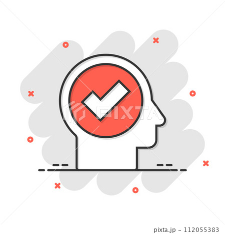 Organization management icon in comic style. People with check mark cartoon vector illustration on white isolated background. Businessman splash effect business concept. 112055383